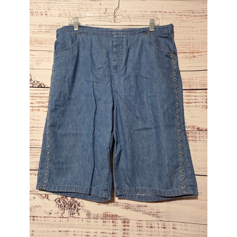 American Sweetheart Womens Blue Denim Embroidered Shorts 18 High Rise Pull On